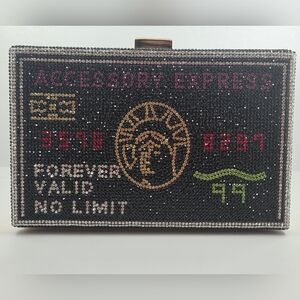 Express Black Crystal Embellished Logo Minaudière with Multicolor Accents